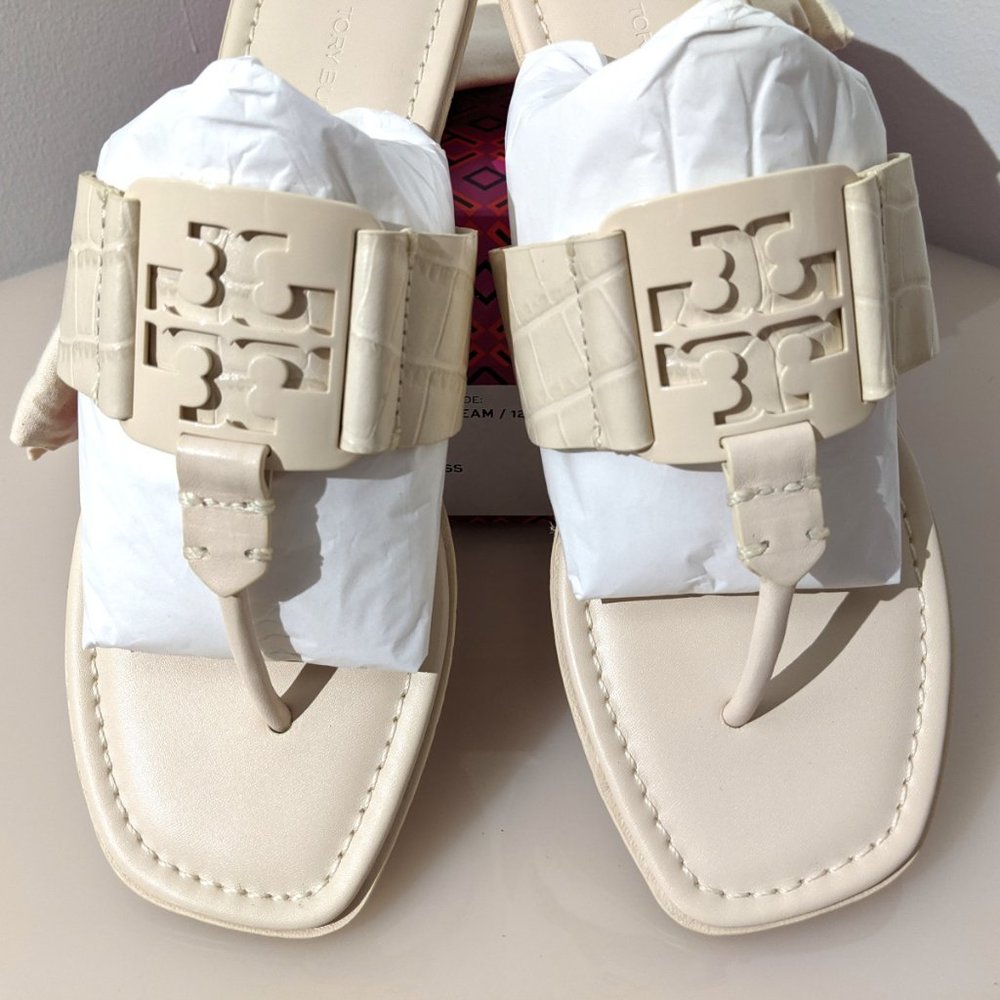 Tory Burch CROC EMBOSSED Georgia Sandal New Cream MANY SIZES